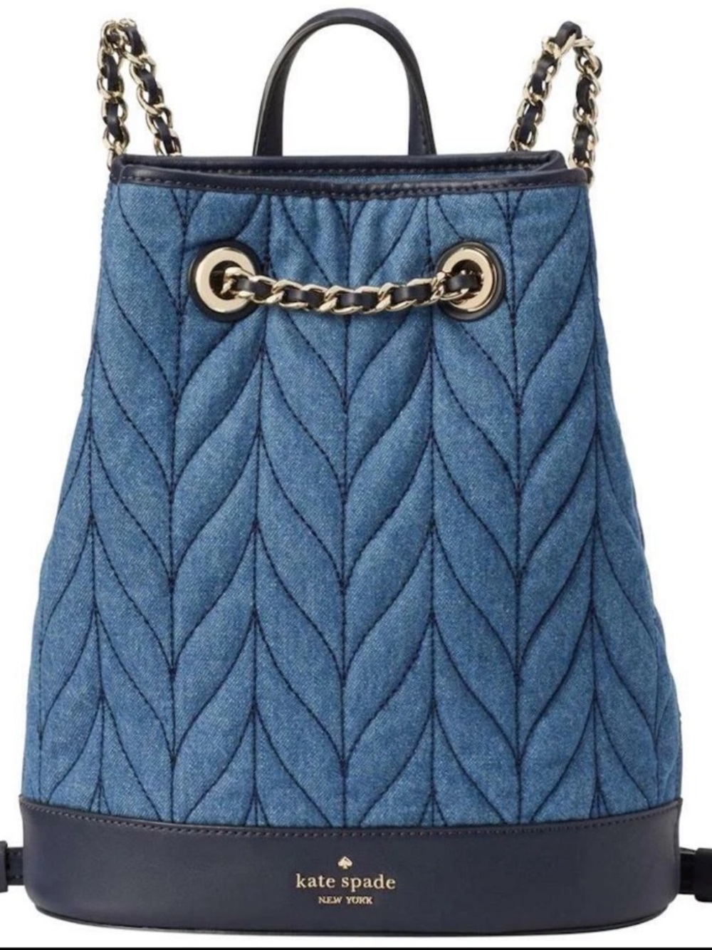 KATE SPADE Denim Quilted Backpack Briar Lane Blue Chain - Picture 3 of 8